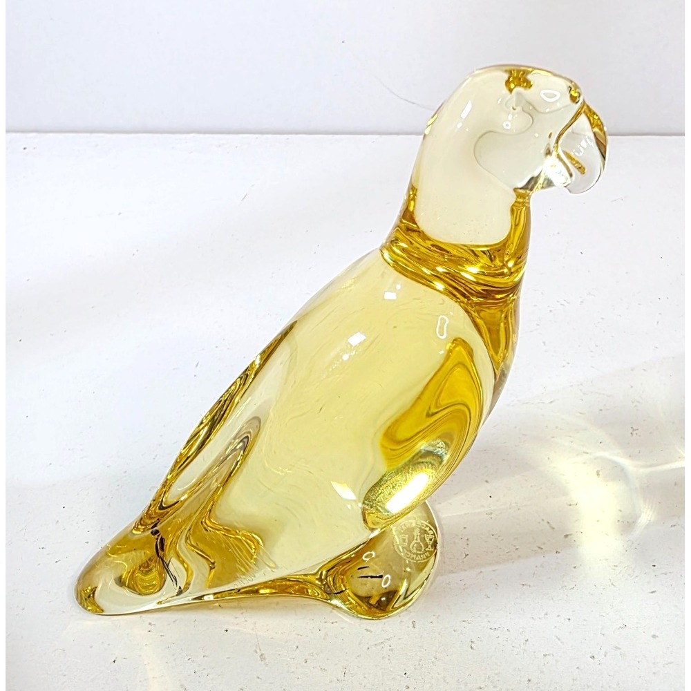 Baccarat Light Yellow Crystal Parrot Figurine Paperweight France